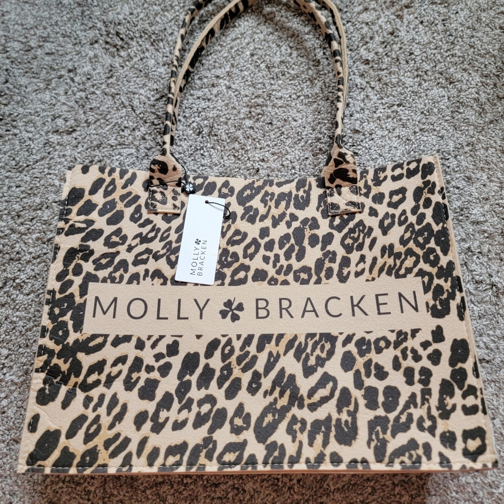 NWT Molly Bracken Felt Bag Leopard Beige